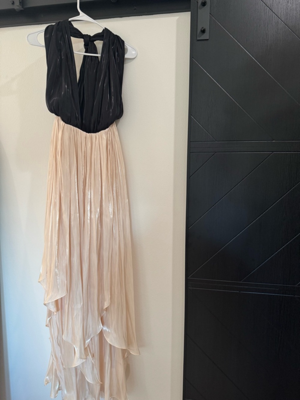 Promesa Halter Cream And Black Pleated Layered Maxi Dress Size Small NWT